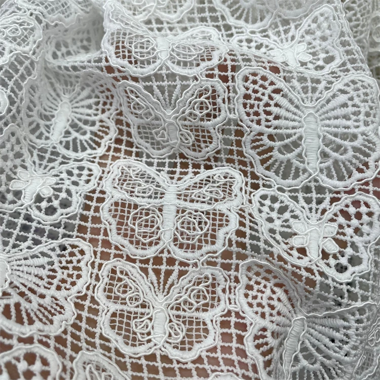 2024 new design embroidery butterfly chemical guipure cord lace African lace fabric for dress