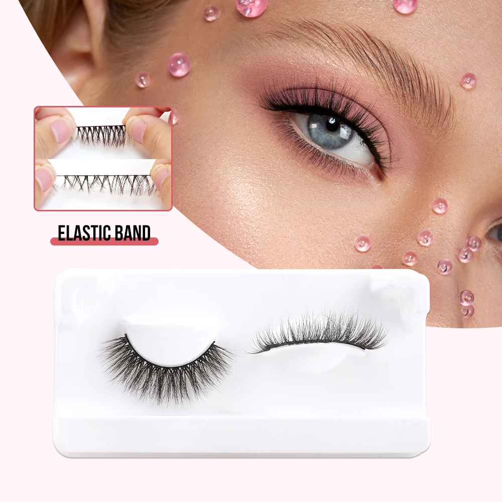 New beauty lashes elastic band high quality custom faux mink strip lashes 3d natural eye lashes