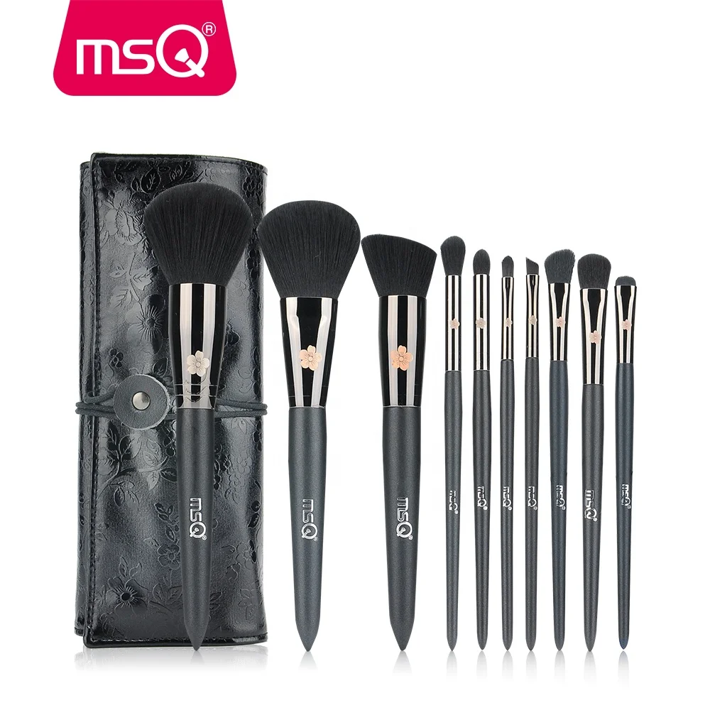 MSQ 10pcs classic Wholesale Private Label Makeup brush set copper ferrule with PU Leather Case