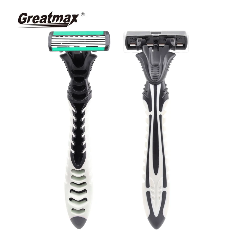 Six  blade shavers with lubricant bar and super rubber handle  razors for men