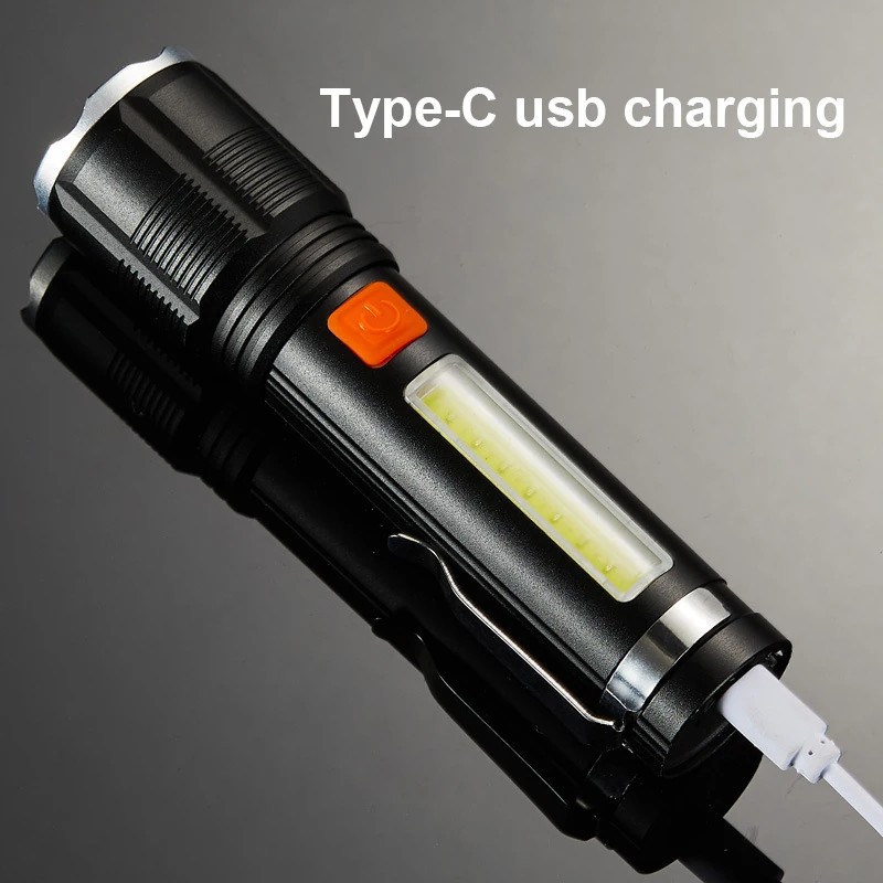 Helius Wholesale Outdoor LED P50 Beads Rechargeable Aluminum Alloy Telescopic Zoom with COB Side Light Flashlight