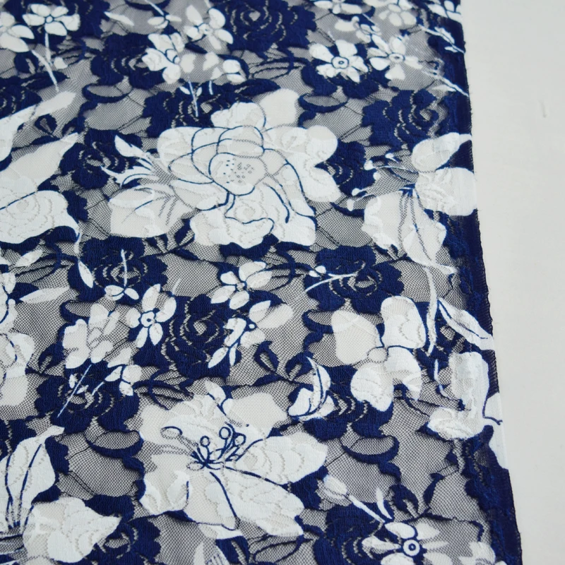  Amazon top seller nylon spandex lace navy white print knit fabric for underwear and women