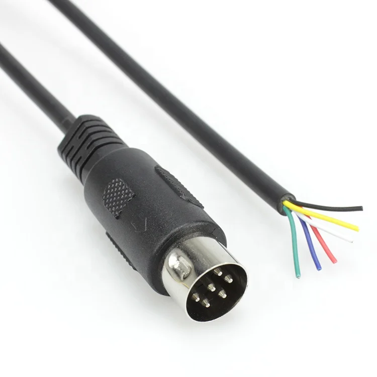 Factory supply custom 6pin din cable male to open wire   MIDI 6 pin male cord
