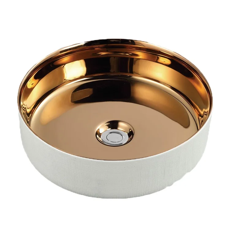Luxury small size hand grid line and plated wash basin counter top wash sink