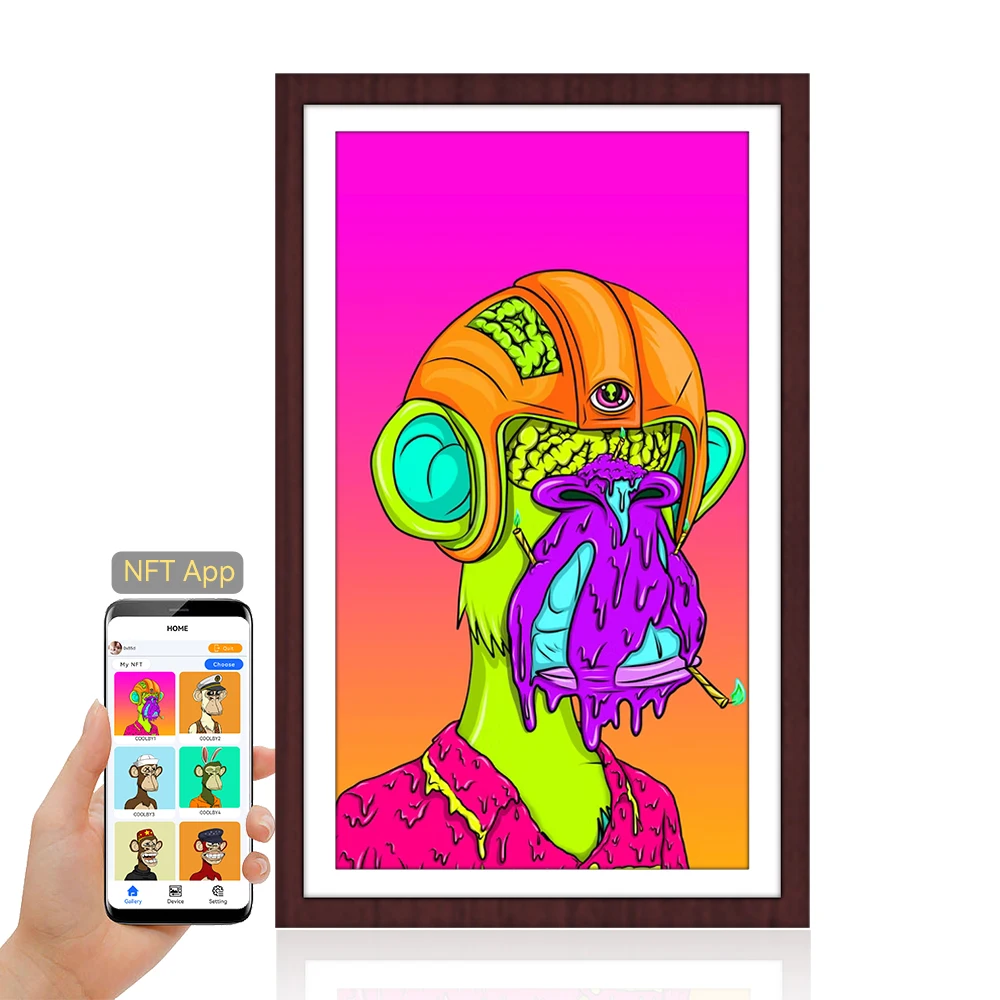 32inch Electronic Photo Album Digital Photo Frame Office Building Digital Clock Portable Wooden White 32 Inch NFT Frame Wood