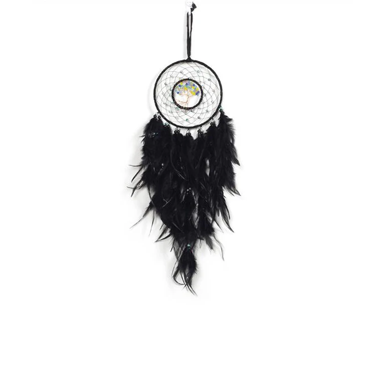 Dream Catcher Black Tree of Life with Feathers Mobile LED Fairy Lights Handmade Kids Home Decoration Wedding Party Blessing Gift