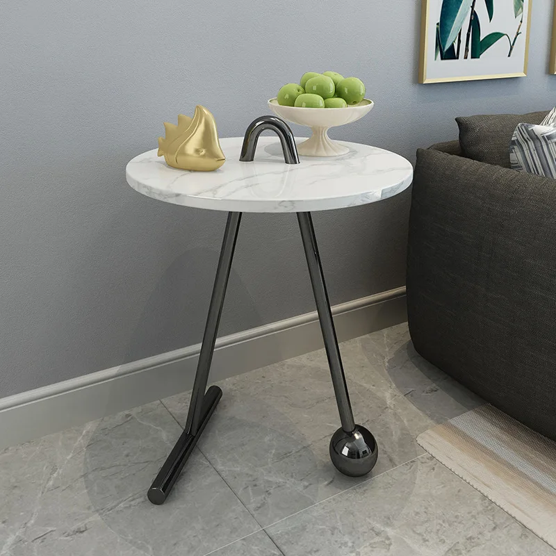 Living Room Marble Coffee Table Simple Modern Hotel round Tea Table Flower Fashion Iron Side Table