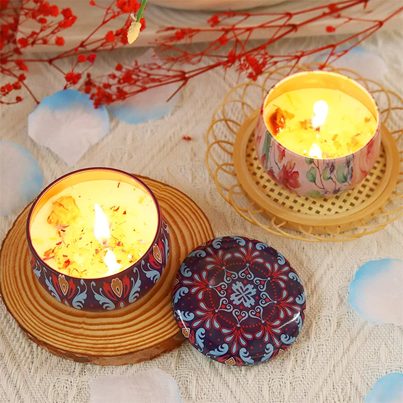 Iron Can Scented Candles Aroma Soy Wax Candles Exquisite Dried Flower Scented Candle