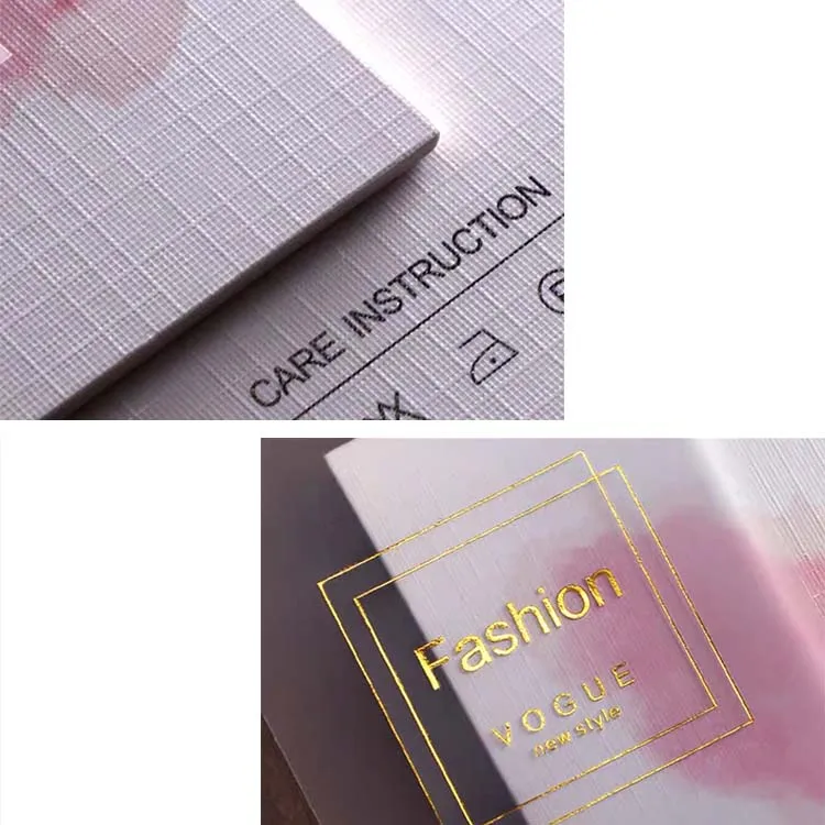 Custom foil gold stamping brand logo hang tags garment labels for clothing
