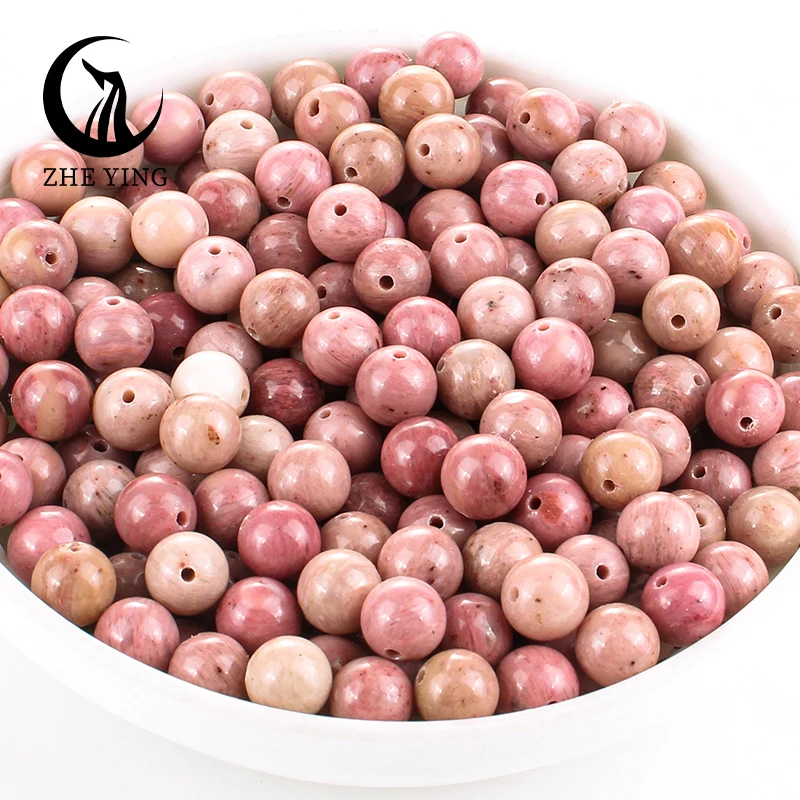 Zhe Ying 6mm 8mm 10mm Round Natural Stone Rhodolite Beads for Jewelry Making Healing Crystal Loose Stone Rhodochrosite Beads