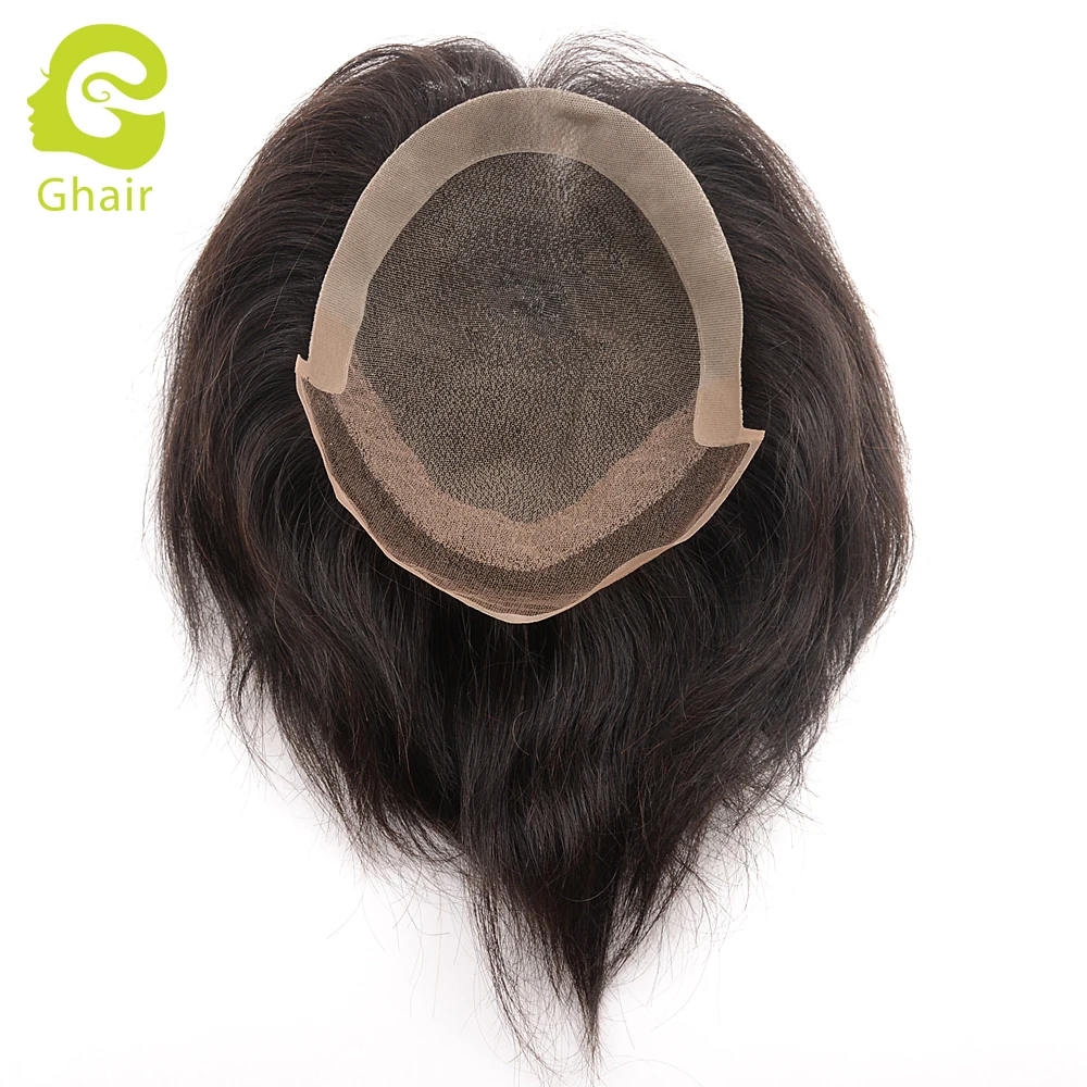 
Free Style Hair Silk Base Men Toupee With 1 Inch PU Injected Knots Lace Straight Hair 