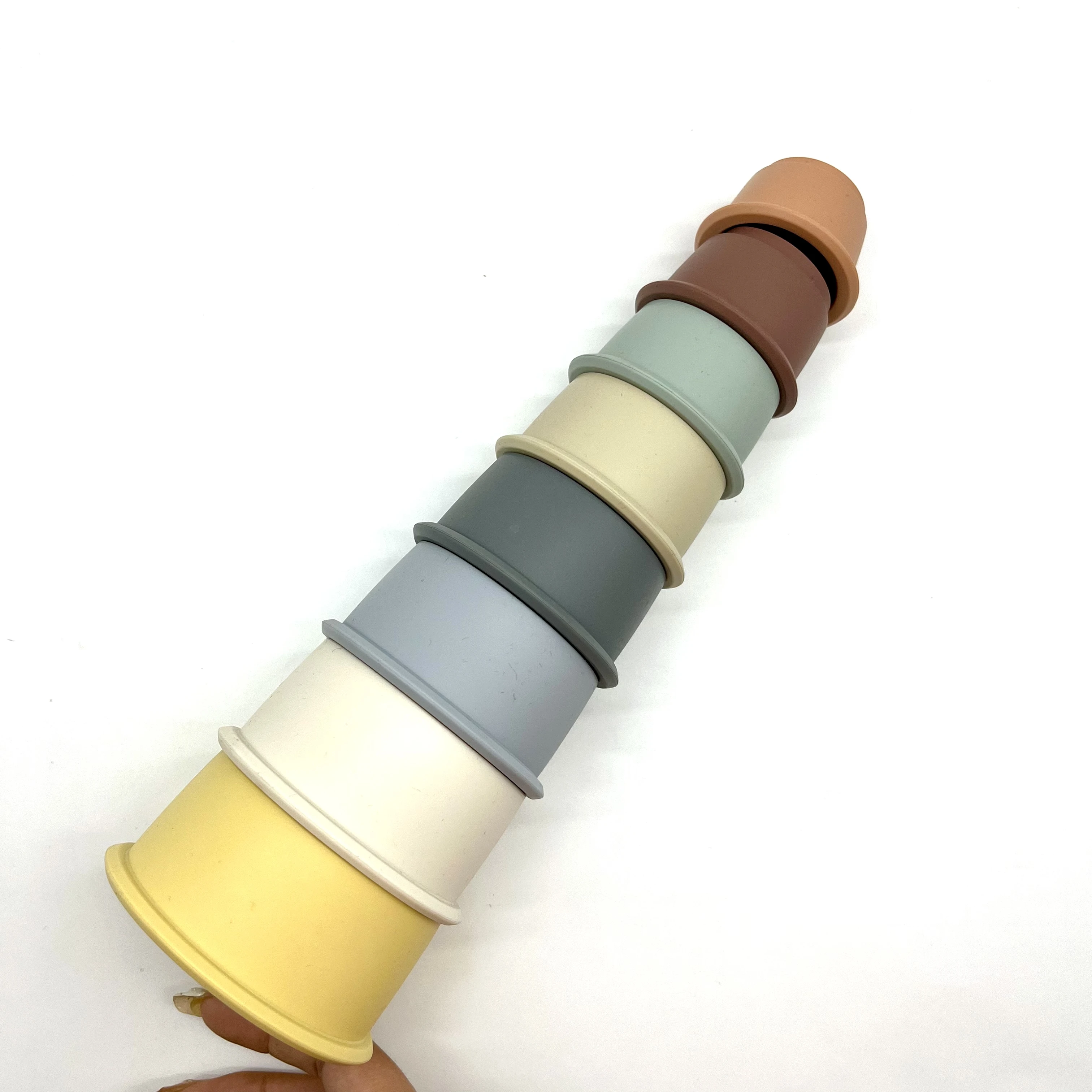 New CPC Approval Silicone Stacking Tower Cups, Petal Flexible Silicone Stackable Cups,BPA FREE Colorful Silicone Stack Toys