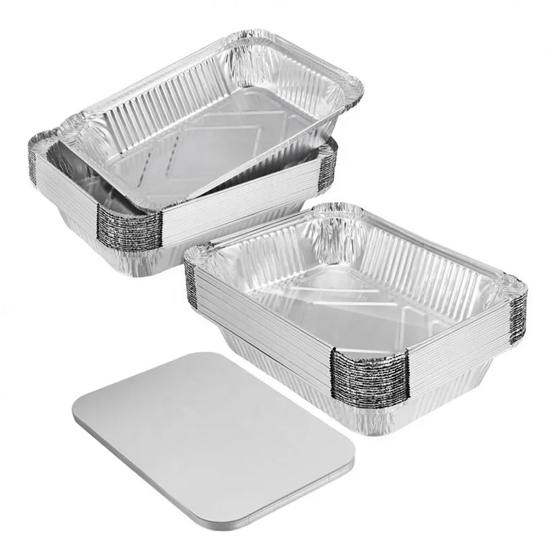 Food Grade Disposable Tin Foil Baking Pan/Trays with lids Barbecue Box Takeaway Aluminum Foil Tableware Fast Food Container