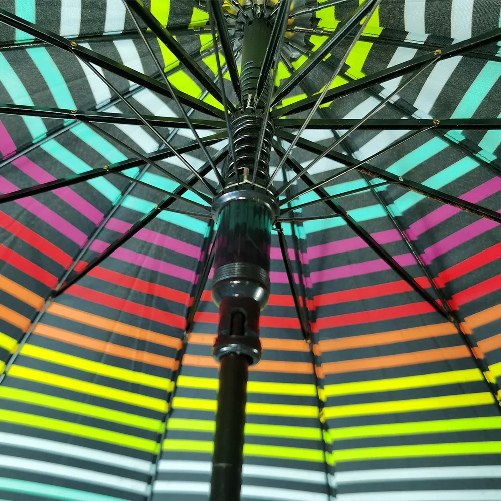 Ovida Good Prices Custom Logo Print Rainbow Umbrella Colorful Branded Windproof Wedding Decorative Straight Umbrella For Sale