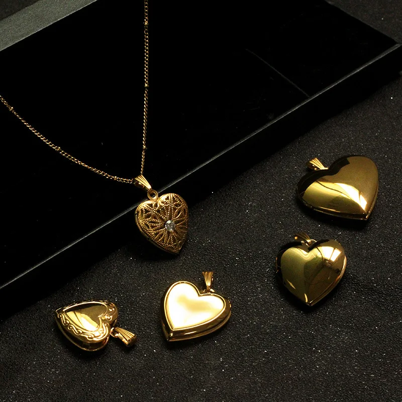 High Quality Stainless Steel 18K Gold Plated DIY Heart Picture Locket Pendants For Necklace