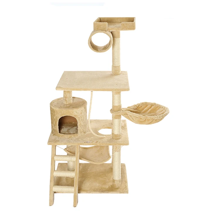 
Beige 4 Levels Xxl Cat Climbing Scratcher Sisal Luxury Large Cat Scratching Tree Wooden Cat Tree House 