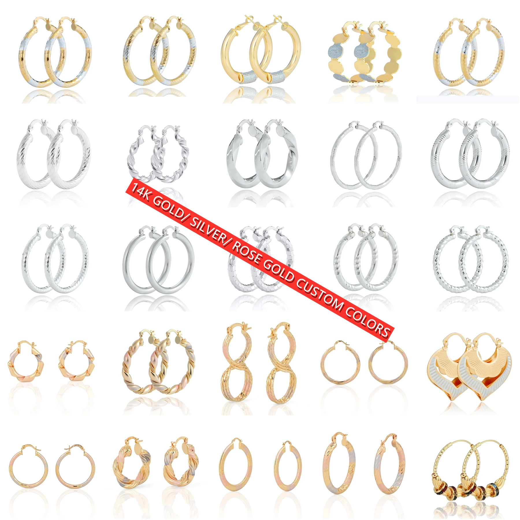 
More Than 3000 Designs Earrings Jewelry Wholesale Copper Alloy 14k Gold Plated Twisted Big Large Earring Cheap Hoop Earrings 