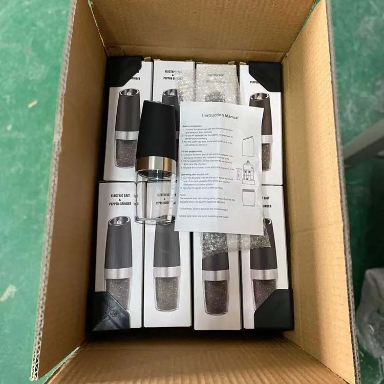 Gravity Electric Pepper and Salt Grinder Set, Adjustable Coarseness, Battery Powered with LED Light One Hand Automatic Operation