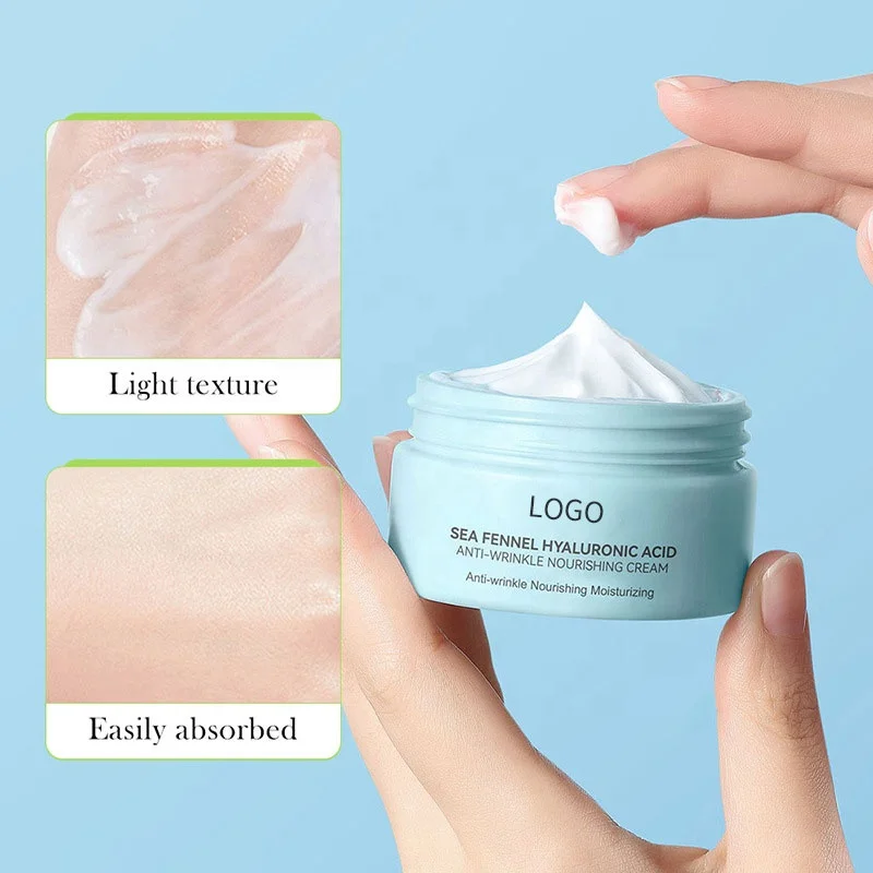 New design 60g private label organic face skin care sea fennel hyaluronic acid anti wrinkle nourishing cream