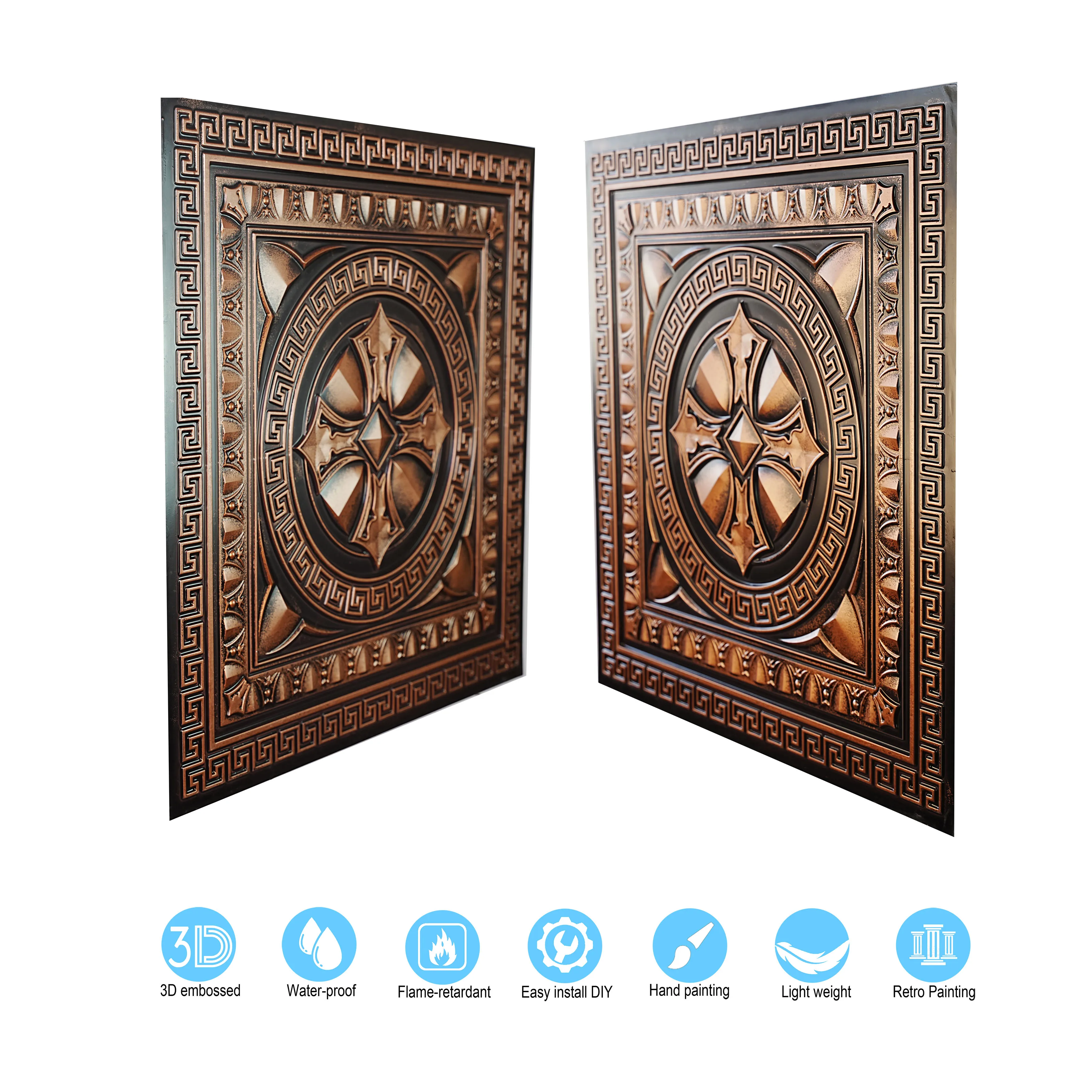 Ceiling Tile Faux Tin Painted Faux Tin Ceiling Tile 3D Wall Panels Decor for Cafe Club Salon PL01 Traditional copper PAINTSDECOR