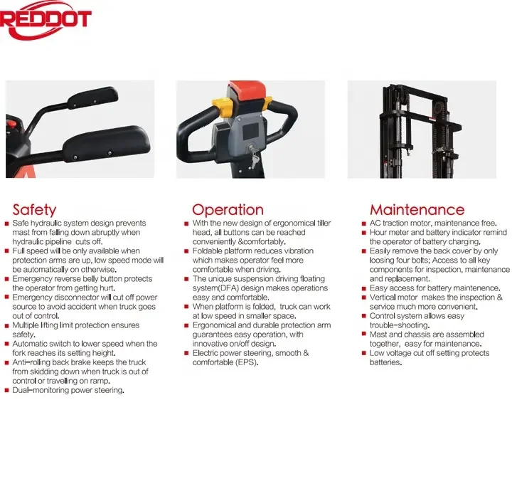 REDDOT Max Series 1.6ton 2.0ton standing electric pallet stacker forklift with platform