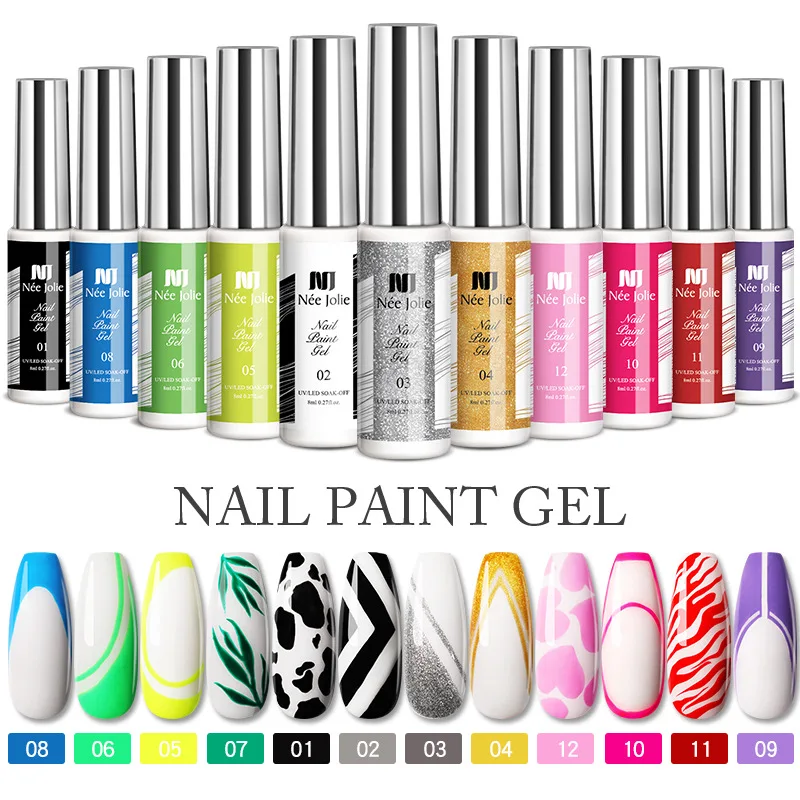 3d 12 Colors Uv Gel Line Drawing Nail Lines 2022 8ML Nails Supplies Salon Gel Nail Polish