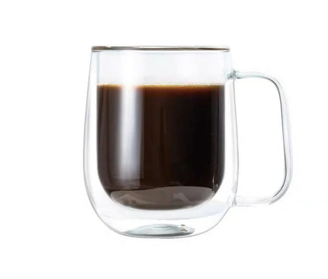 Wholesale Handmade High borosilicate Transparent U-shaped double wall glass Mug Coffee Mug Thermo with handle