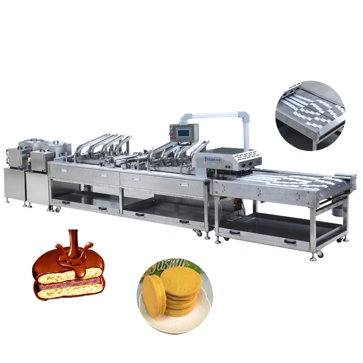 
Four lane double flavors cream biscuit sandwich machine with multiplier 