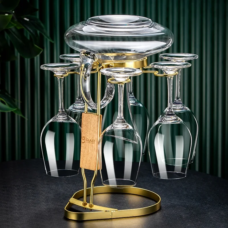 HUAHANGNA 1400 мл, 47 унций, ручная работа, кристально чистые бокалы для вина, U-образный графин для вина, набор с подставкой из нержавеющей стали