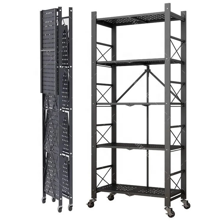 Factory Custom Wholesale Promotion Heavy Duty Racking Shelves Foldable Black Painted Iron Metal Home Kitchen Rack Storage Shelf