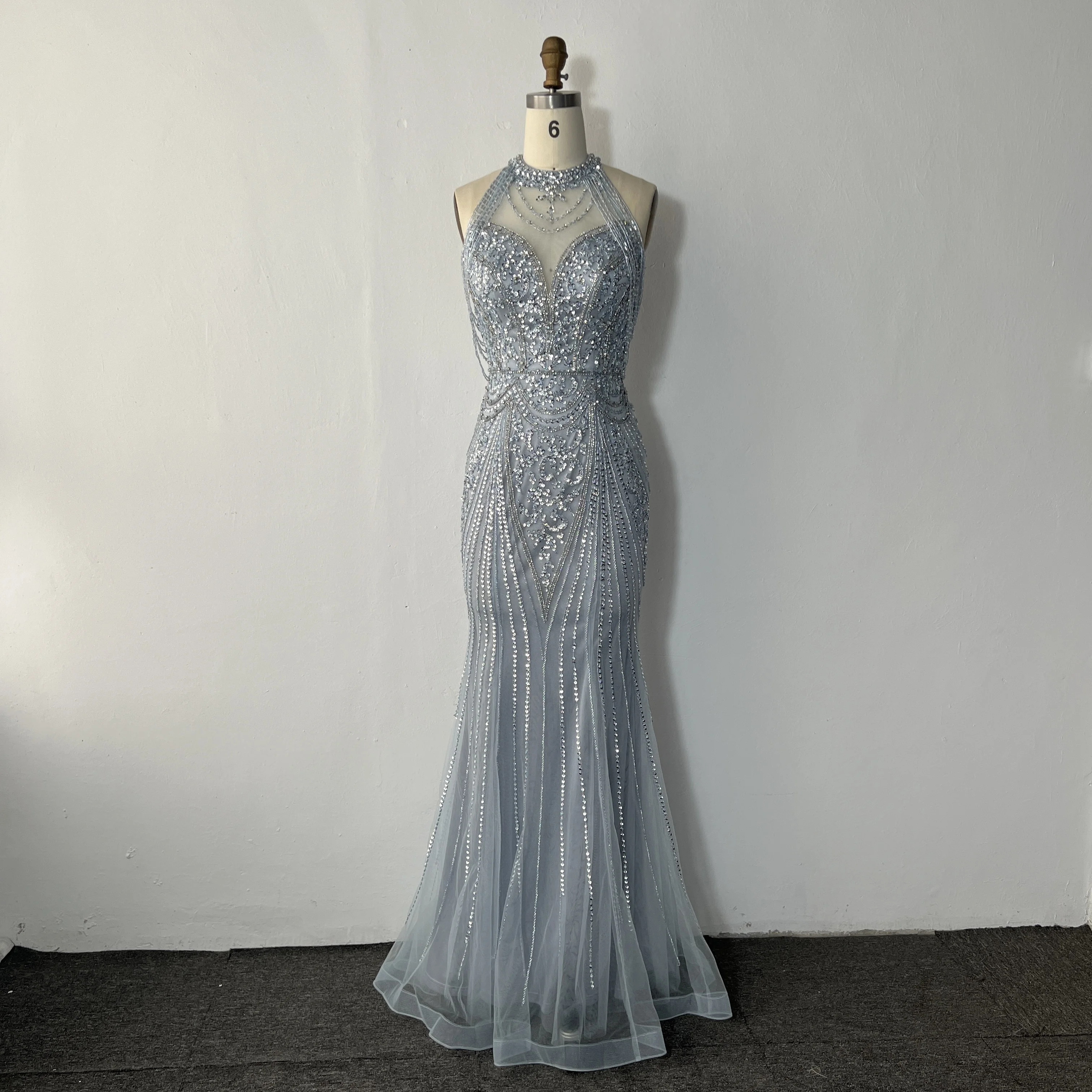 Fashion party Sexy halter neck crystal decoration Dubai dress luxury shiny slim slimming beading banquet dress