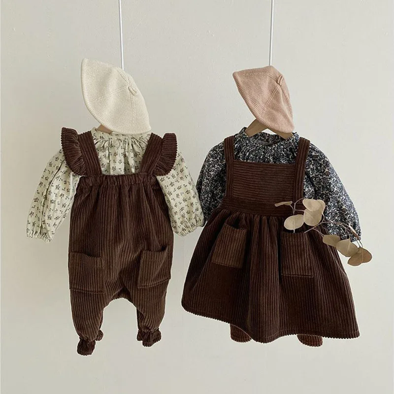 LL03235 autumn new arrival infant baby girls rompers toddler kids jumpsuit overall dress clothing set wholesale sleeveless
