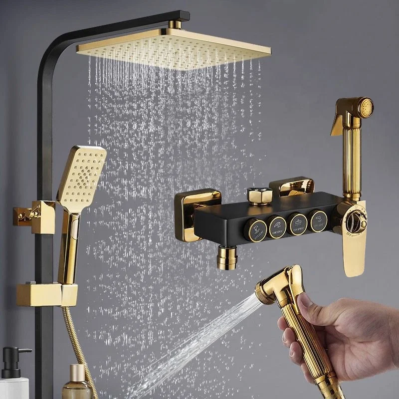 Hot Item Luxury Gold and Black Brass Mixer Tap Rainfall Thermostatic Bathroom Shower System Set