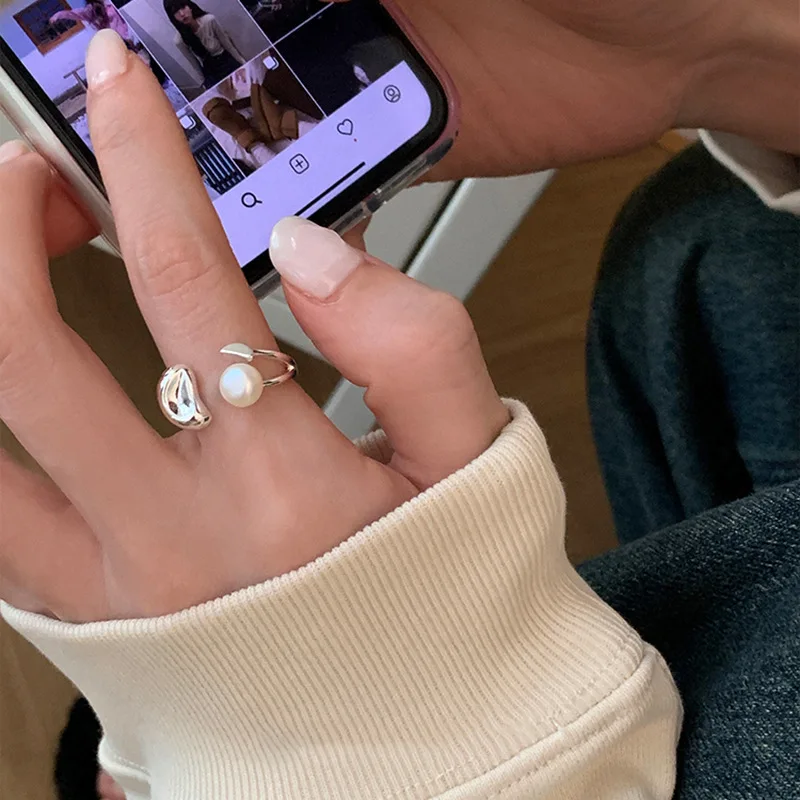 High Quality Elegant Vintage Style 925 silver Plated Pearl copper Rings for Women Tarnish Free Jewelry