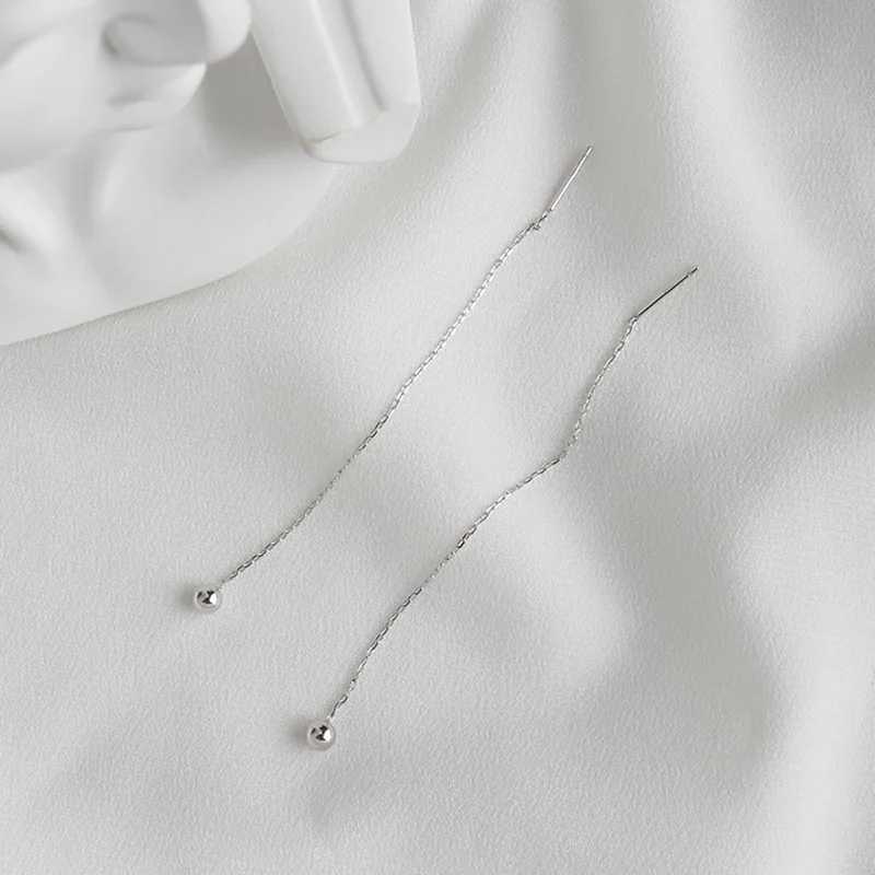 S925 silver fashion women wire long earrings simple women chain wire bead drop  long earrings