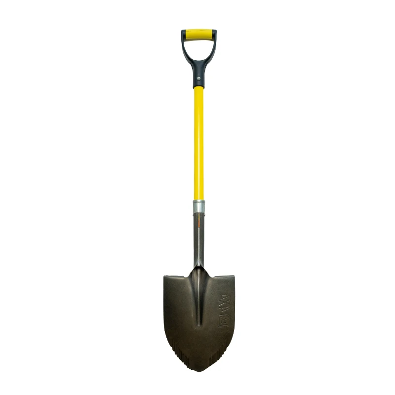 High quality D Grip type Mn Steel bright  shovel with yellow TPU rubber handle with special steel plates