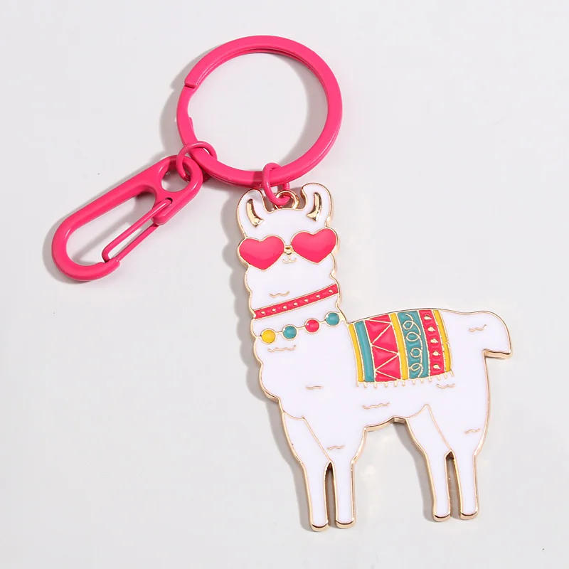 Colorful Flower Heart Alpaca Enamel Key Ring Customized Alloy Enamel Charms Keychain Kids Animal Keyring