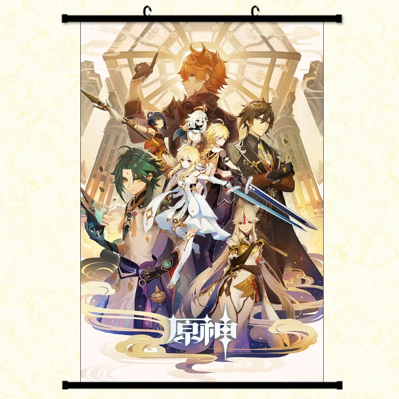 Wholesale 40*60CM Anime Game Genshin Impact Cartoon Character Poster Hanging Painting Anime Scroll