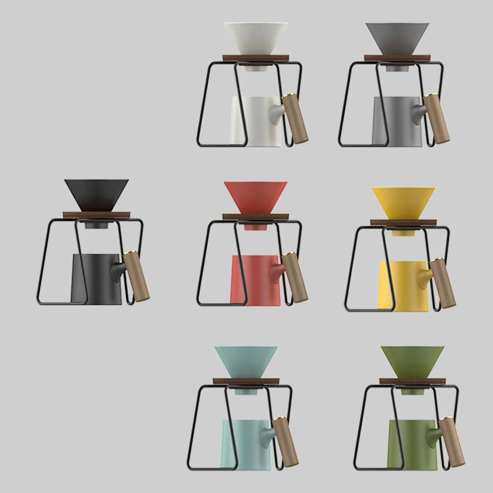 DHPO New Product Coffee Dripper Filter Ceramic Cup With Fixed Ring Wooden Walnut Holder