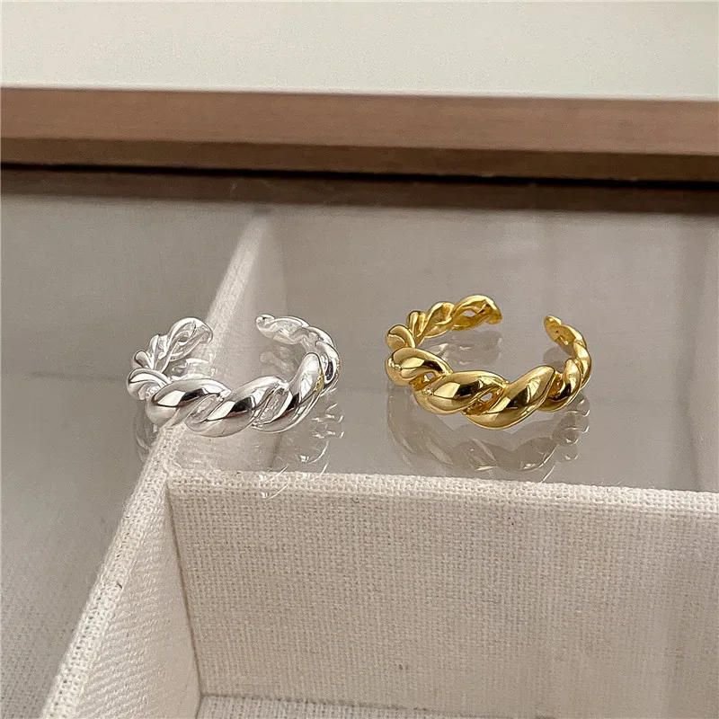 South Korea S925 Sterling Silver Croissum Open Ring Female Fashion Personality Ins Niche Design Fine Index Finger Ring Wholesale