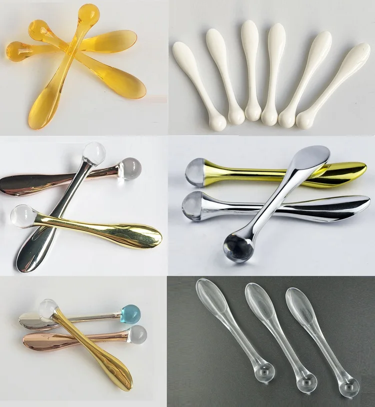 Metal zinc stainless steel ceramics cosmetic spoon plastic silicon eye cream stick spoon custom cosmetics spatula