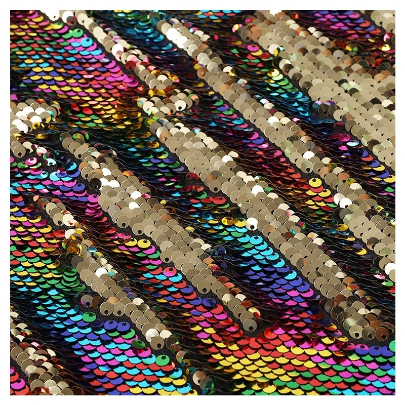 Custom-made glitter two tone mermaid reversible rainbow sequin fabric