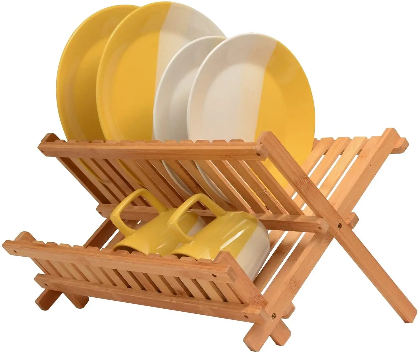 Combohome Dish Drying Rack Bamboo Kitchen Folding Dish Rack Plate Holder Compact & Foldable Dish Drainer