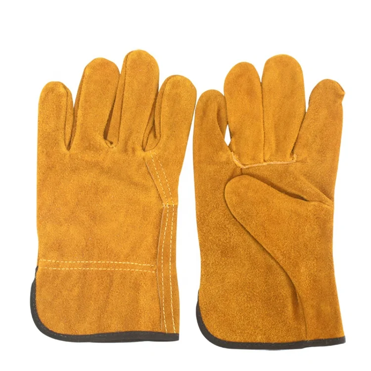 Yellow cattle split leather work gloves for outdoor gardening operation industrial safety driving gloves