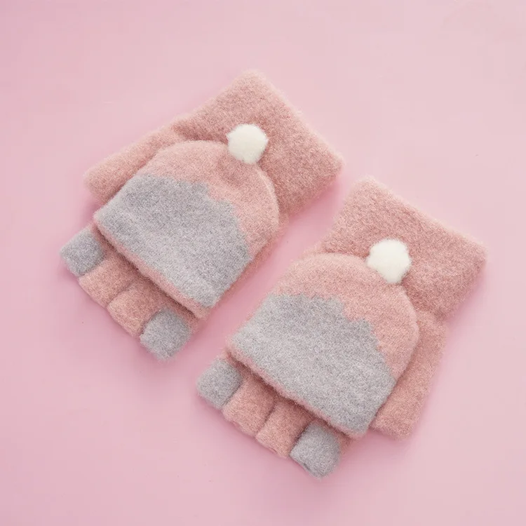 Warm Gloves In Autumn And Winter Student Half Finger Winter Gloves Knitted Open Finger Flip Mittens