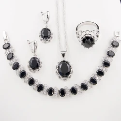 Gemstone 925 Silver Jewelry  White Gold Plated Jewelry Earrings Pendant Necklace Ring Bracelet Set