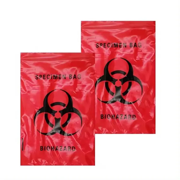 Biohazard Specimen Bags 100pcs 6x9in/15x25cm with Biohazard Red Logo Printing
