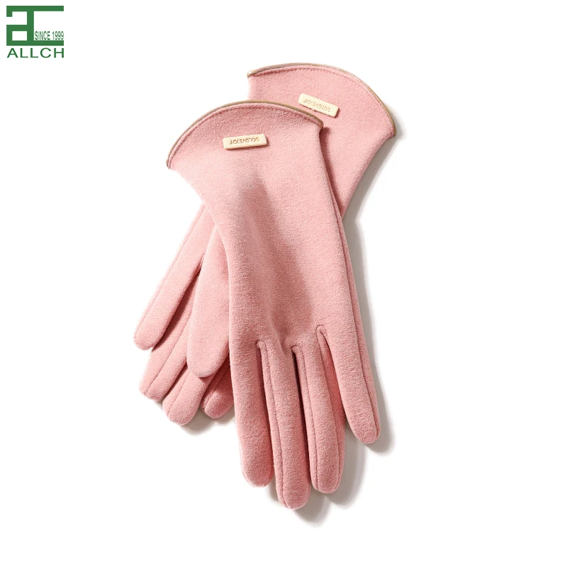 ALLCH Womens Ladies Cold Weather Faux Suede Glove with Faux Fur Trim on Cuff