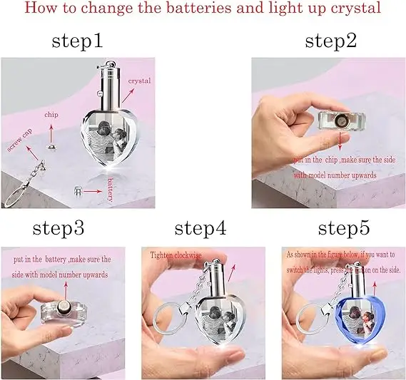 Personalized Custom Crystal Keychain with Picture Photo Customized Engraved Keyring with LED Light