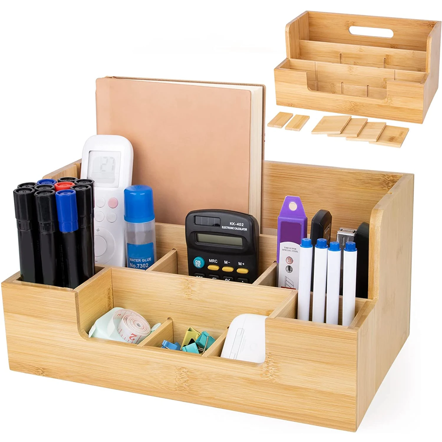 Removable Organizer 9 Dividers Bamboo Desk Organizers Set Accessories Storage Desktop Table Supplies Organization Desk